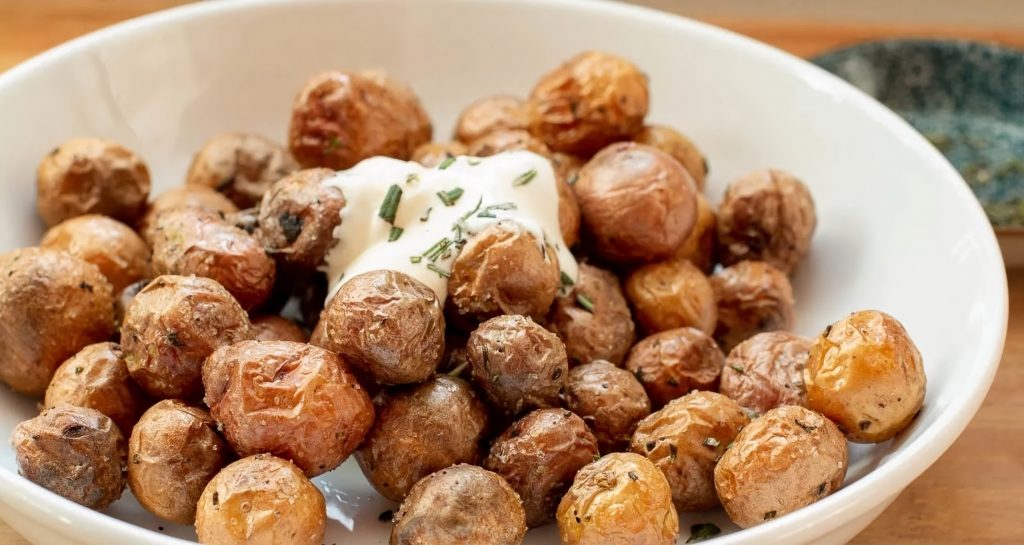 Roasted New Potatoes with Chilli Crème Fraîche
