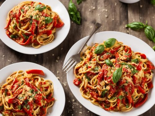Roasted Pepper Linguine with Crisp Crumbs