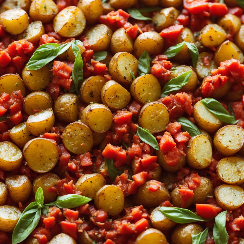 Roasted Potatoes with Tomatoes, Basil, and Garlic