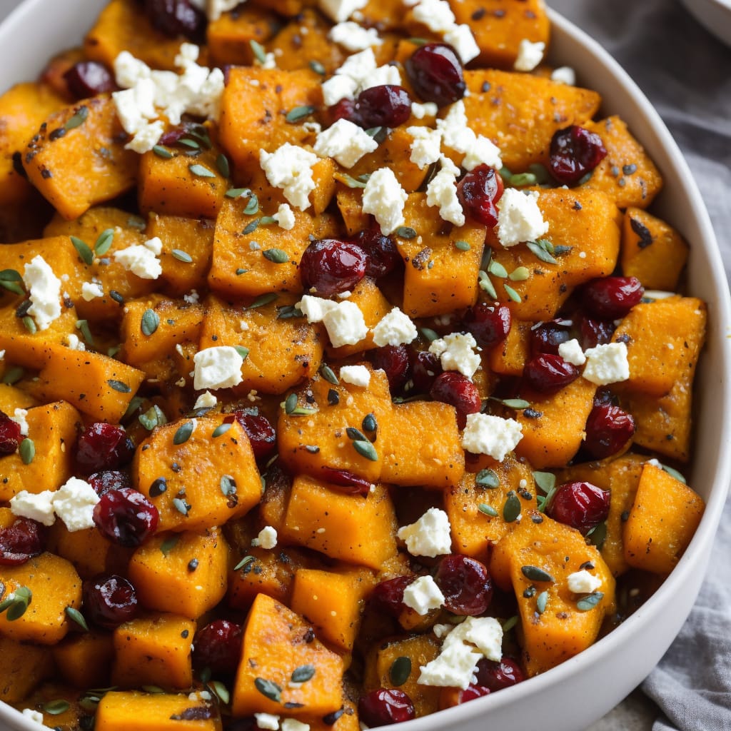 Roasted Squash with Sour Cherries, Spiced Seeds & Feta