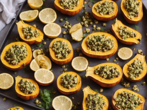 Roasted Stuffed Squash with Herby Pistachio Salsa