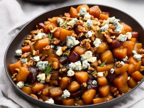 Root Vegetable Tatin with Candied Nuts & Blue Cheese