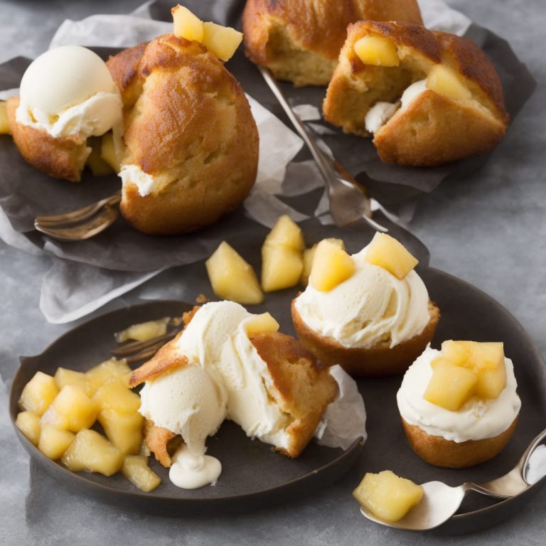 Rum Babas with Poached Pineapple & Vanilla Ice Cream Recipe