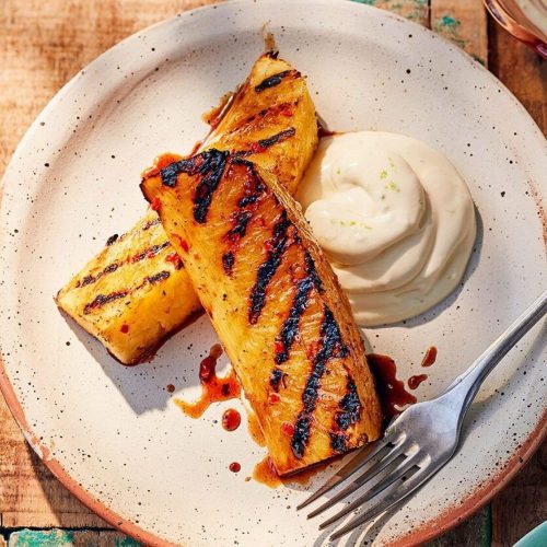 RumGlazed Grilled Pineapple with Lime Crème Fraîche Recipe