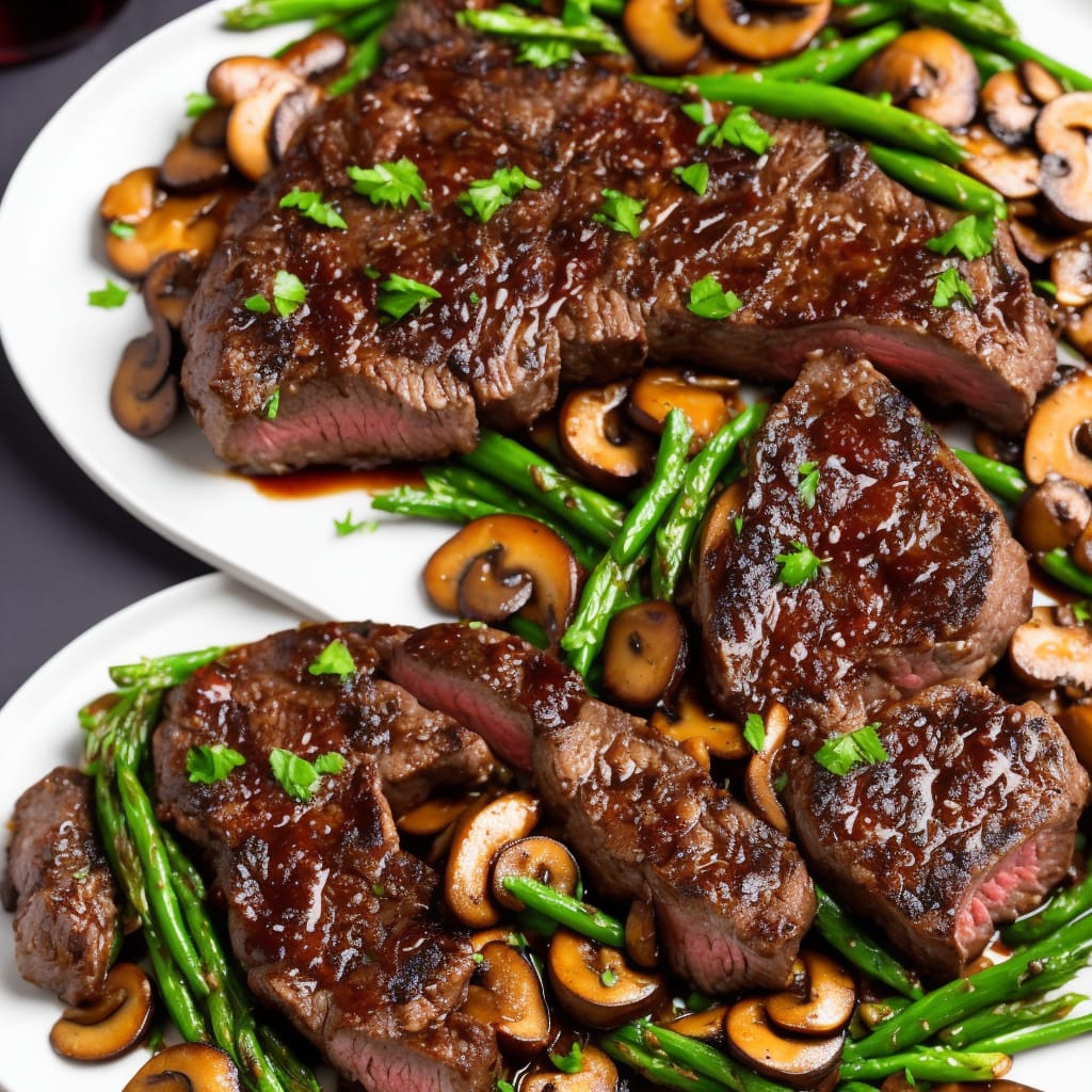 Rump Steak with Quick Mushroom and Red Wine Sauce