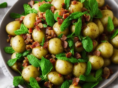 Salad of new potatoes with pancetta, broad beans & mint
