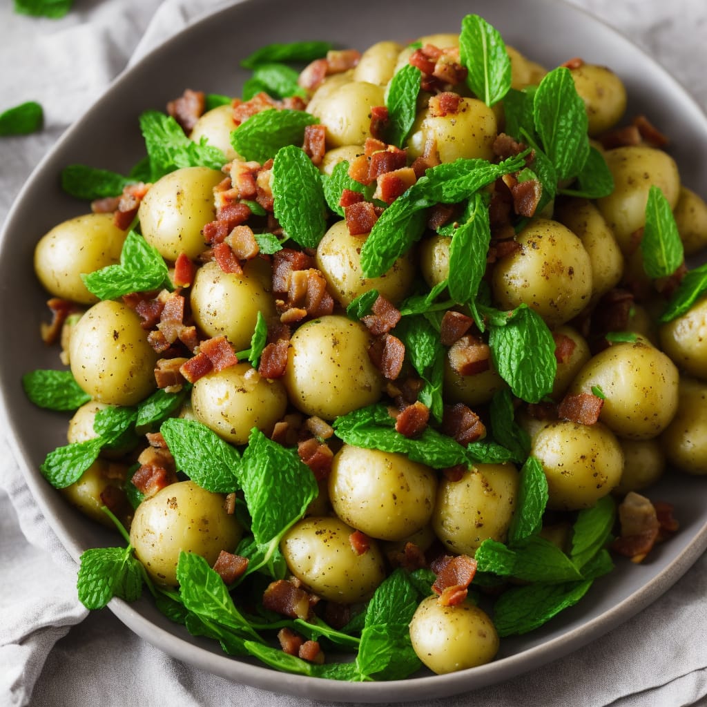 Salad of new potatoes with pancetta, broad beans & mint