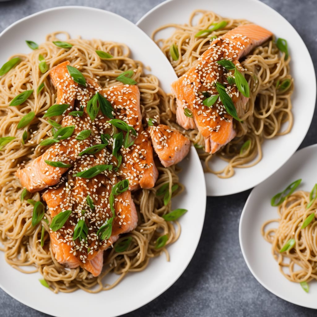 Salmon with Sesame, Soy & Ginger Noodles