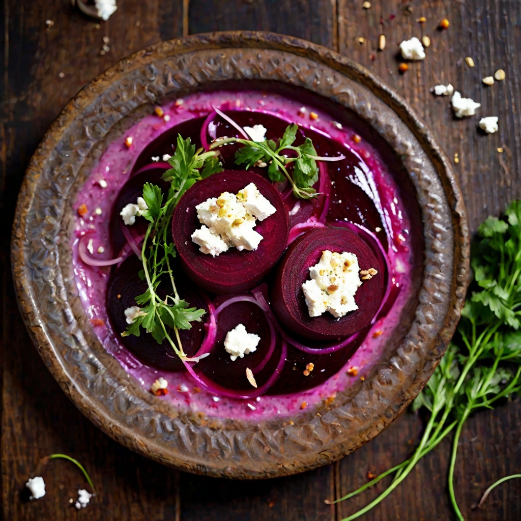 Salt baked Beetroot with Feta Pickled Onions