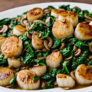 Sautéed Scallops with Mushrooms & Spinach Sauce