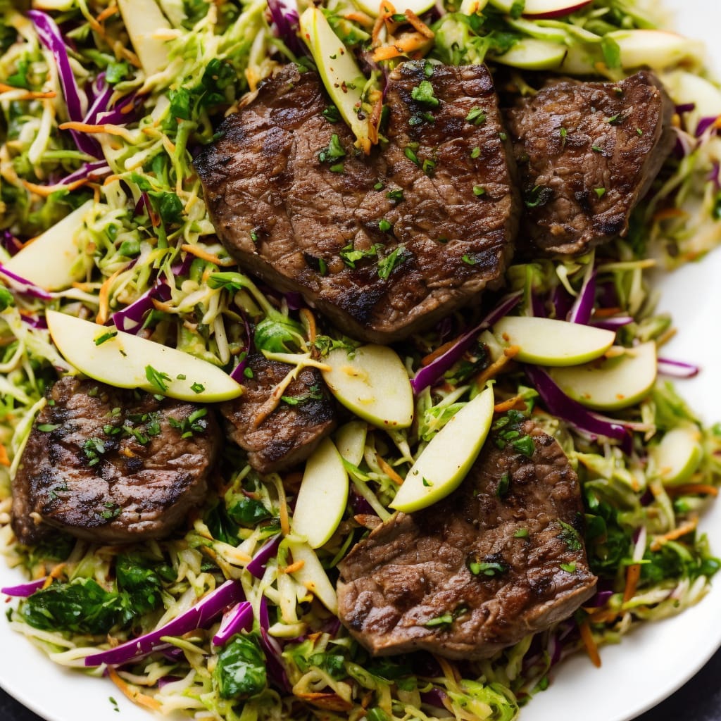 Seared Venison with Sprout & Apple Slaw