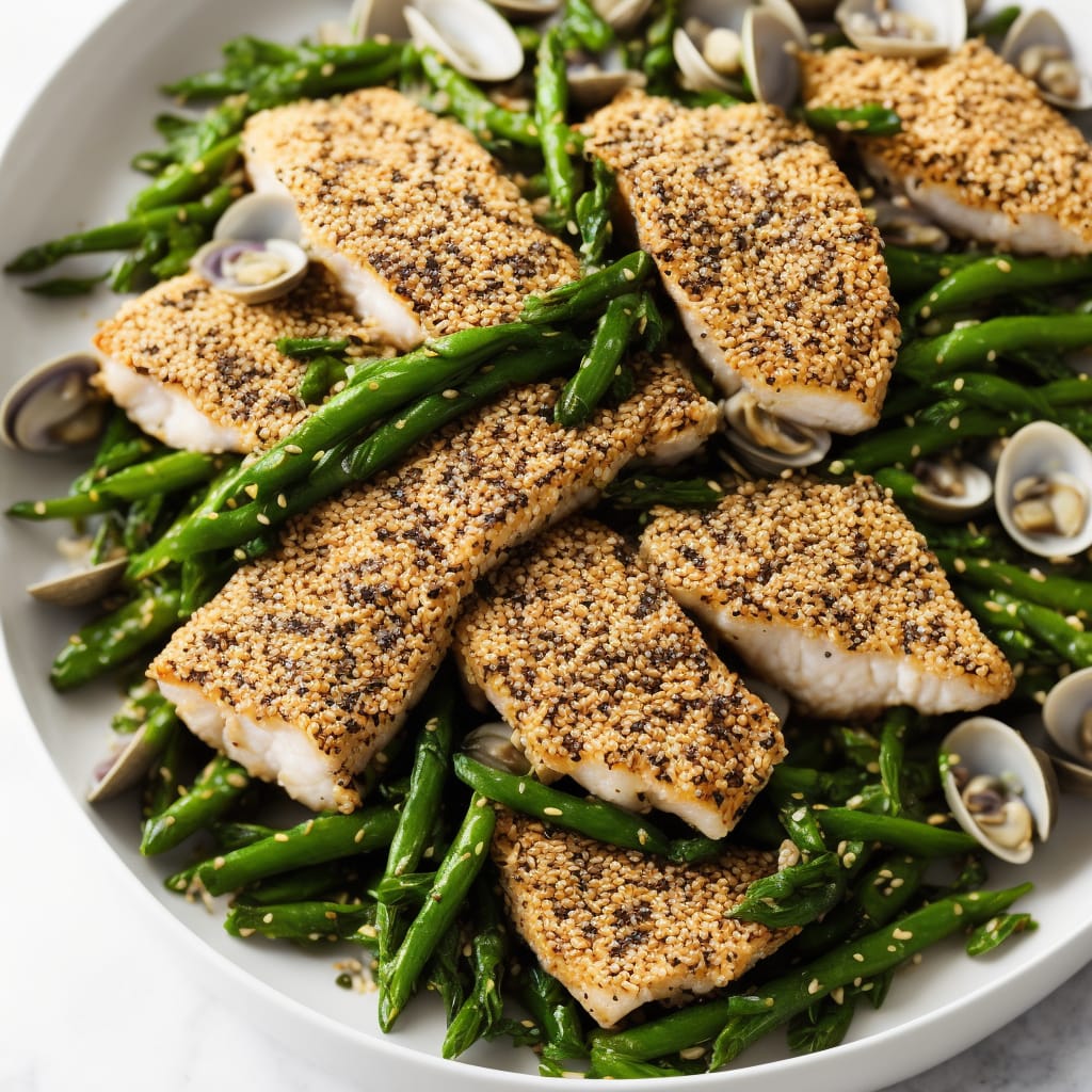Sesame-crusted Fish with Samphire & Clams