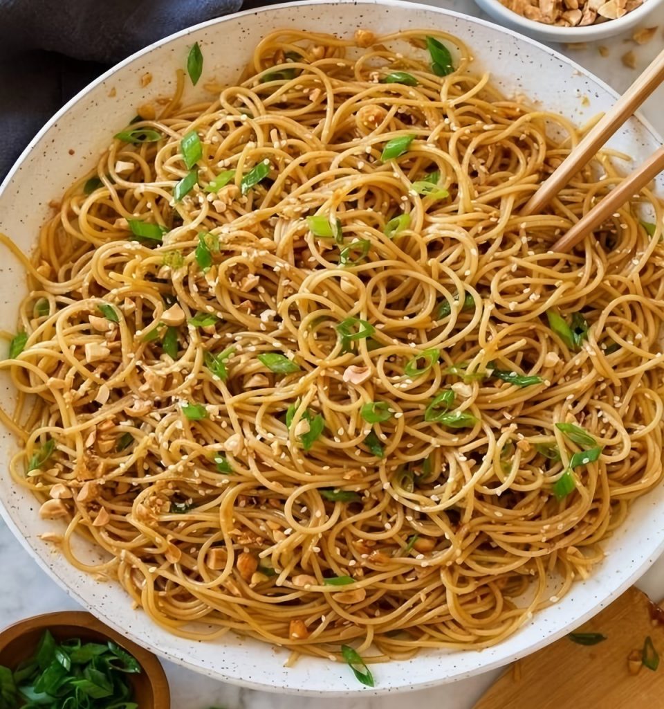 Sesame Noodles with Leeks & Sprouts