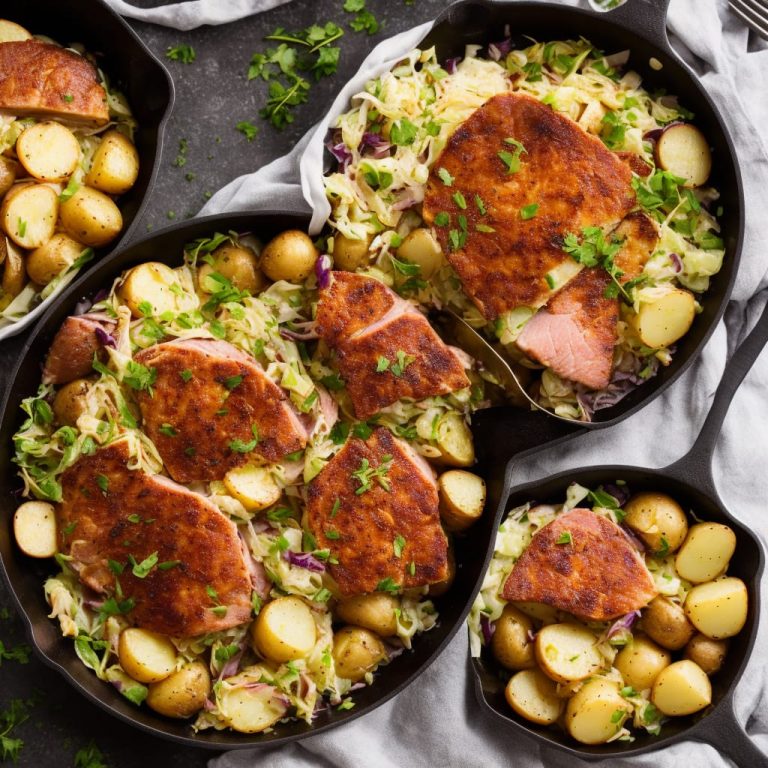 Skillet Ham, Cabbage, and Potatoes Recipe