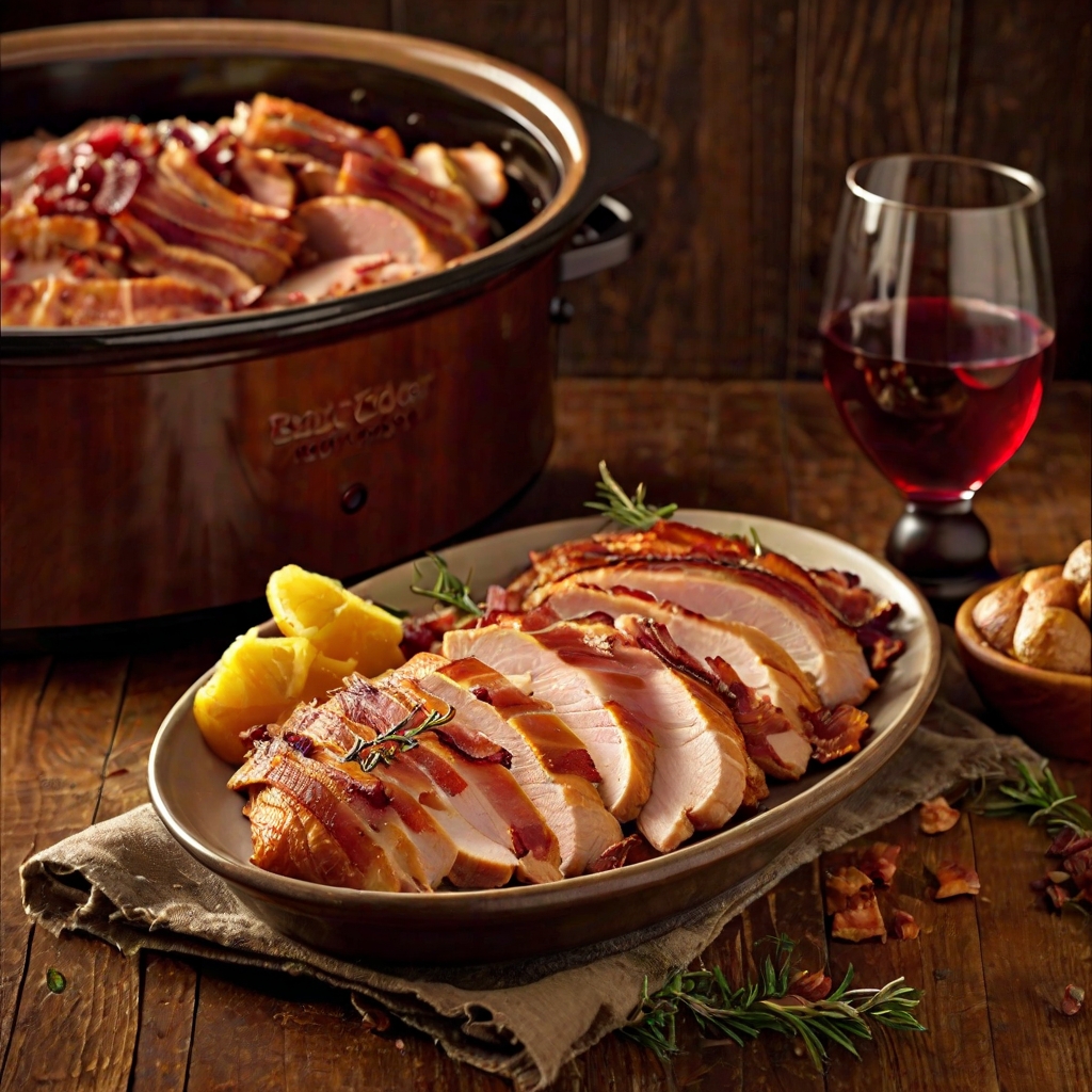 Slow Cooker Turkey Breasts with Wine & Bacon