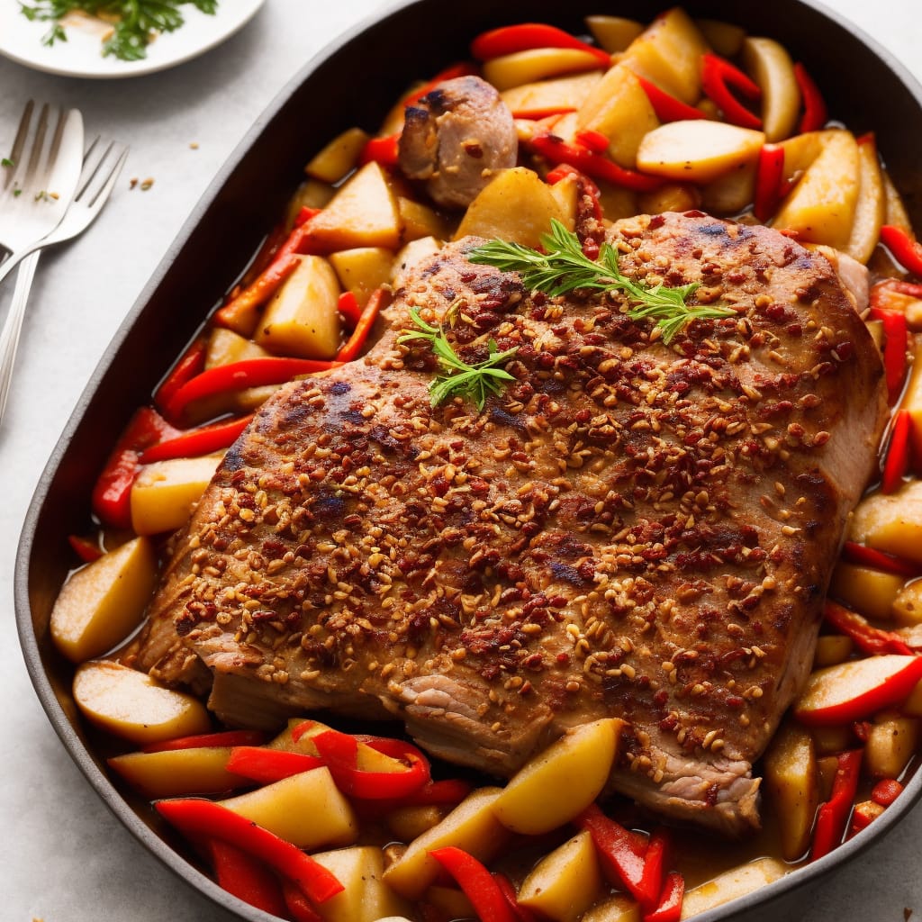 Slow-roast pork with apples & peppers