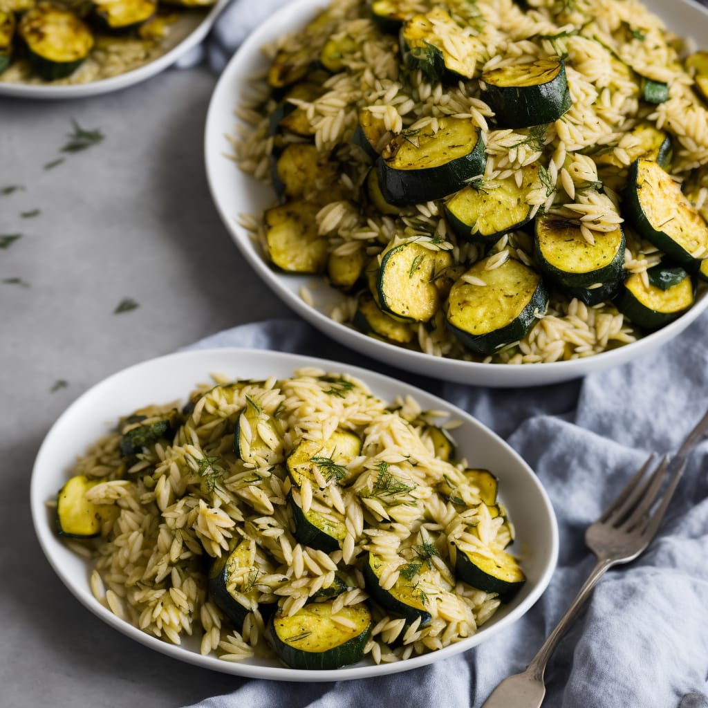 Slow-roasted courgettes with fennel & orzo