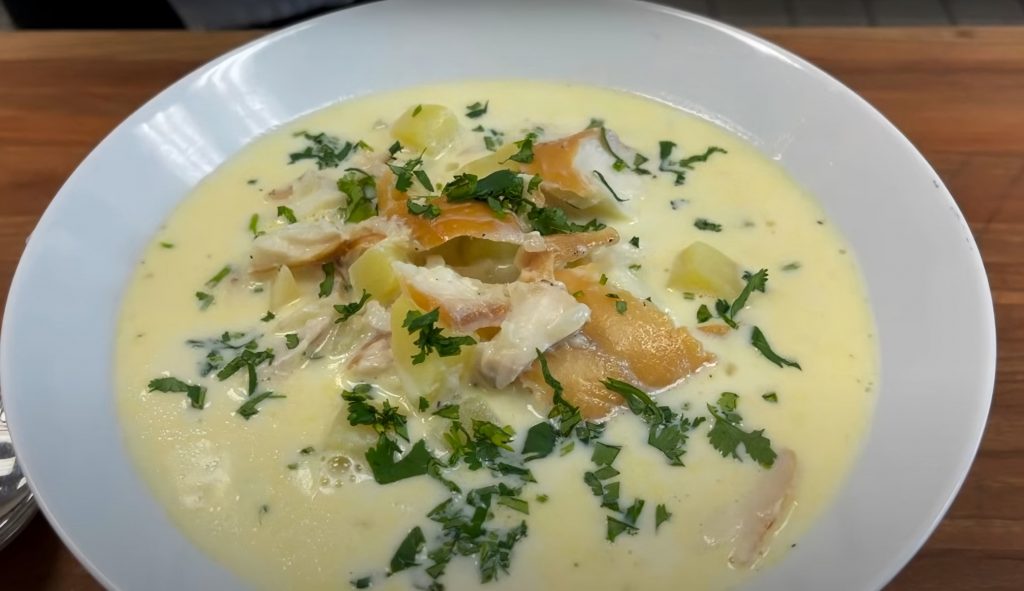 Smoked Haddock & New Potato Soup with Maple Drizzle