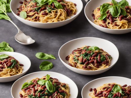 Spaghetti Puttanesca with Red Beans & Spinach