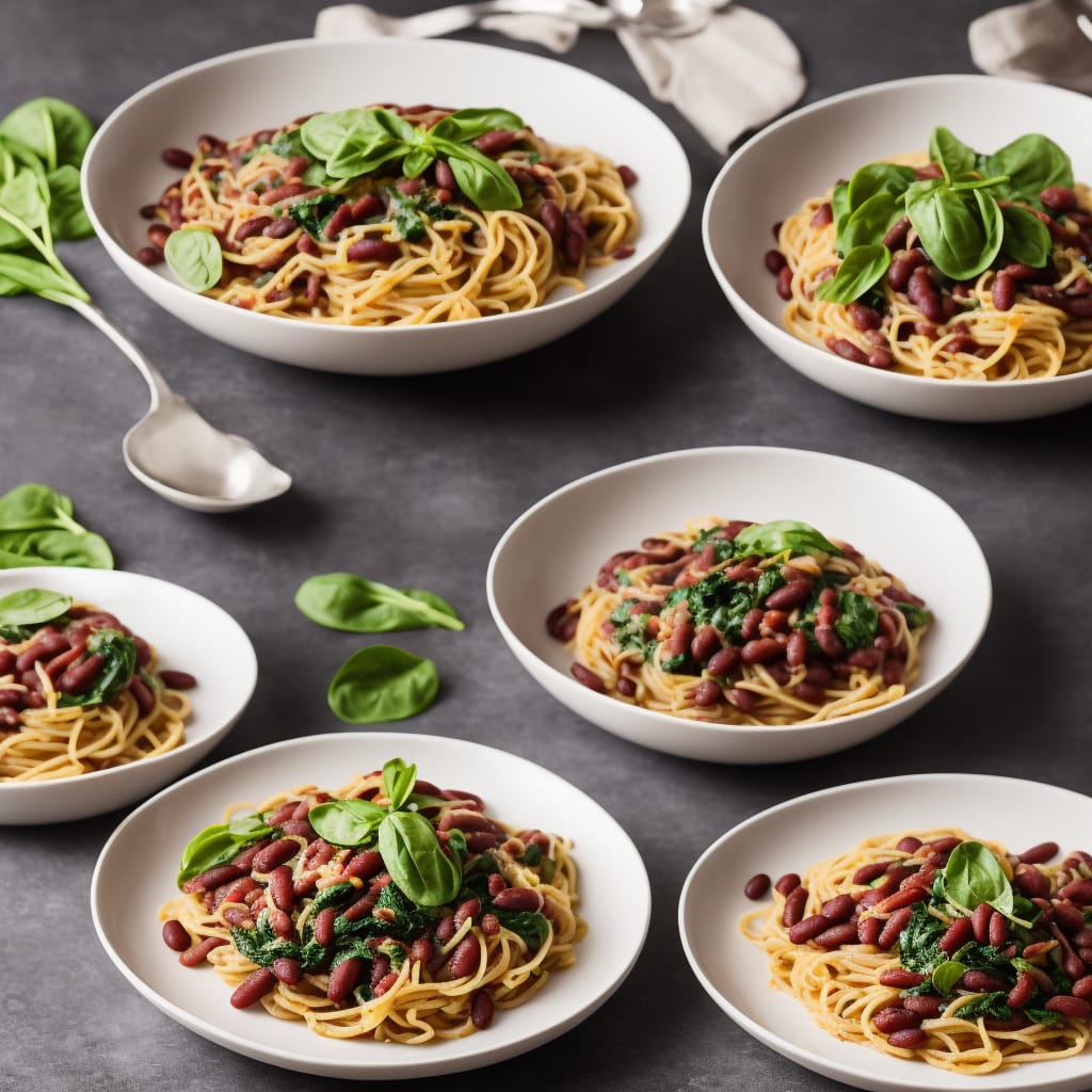 Spaghetti Puttanesca with Red Beans & Spinach