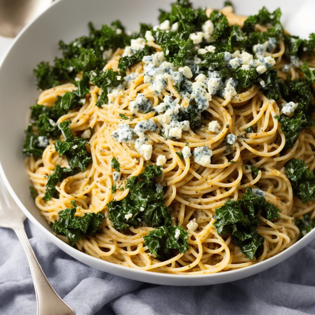 Spaghetti with Caramelised Onion, Kale & Gorgonzola