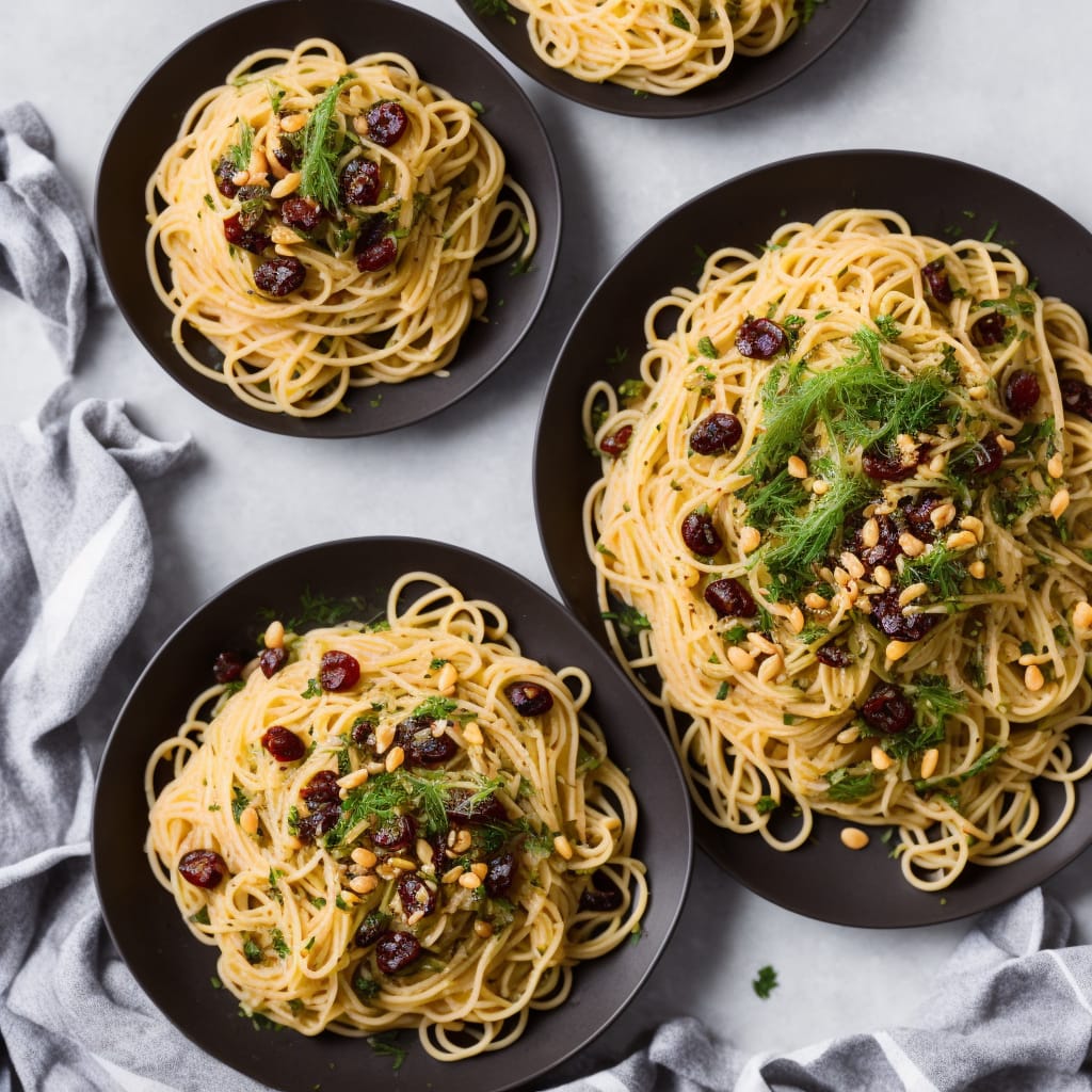 Spaghetti with Fennel, Anchovies, Currants, Pine Nuts & Capers