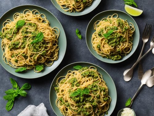 Spaghetti with Pea & Mint Pesto