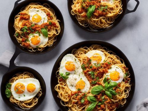 Spaghetti with Smoked Anchovies, Chilli Breadcrumbs & Fried Egg