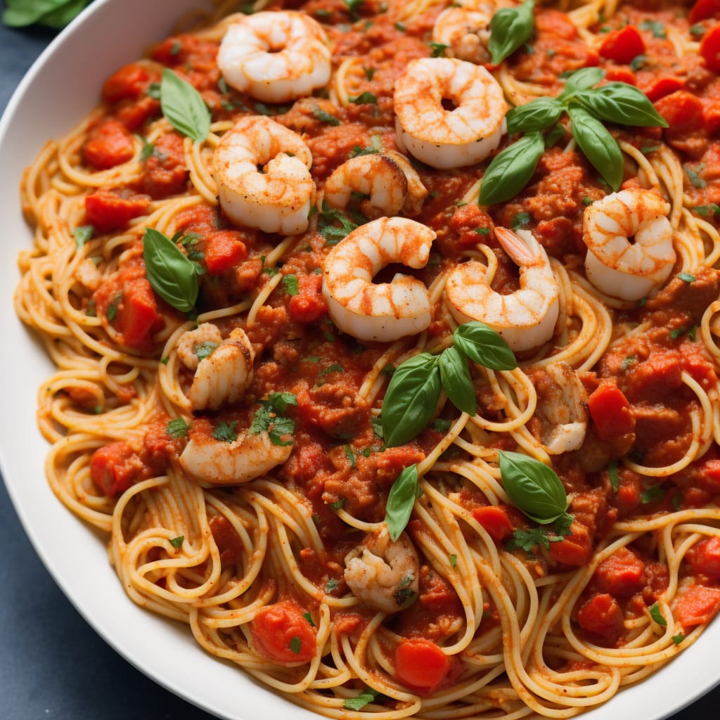 Spaghetti with Smoky Tomato & Seafood Sauce