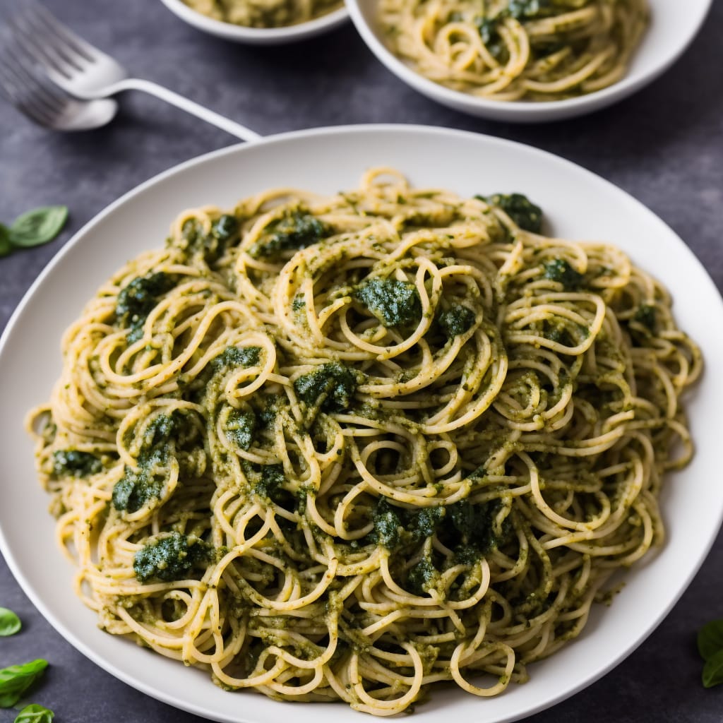 Spaghetti with Spinach & Walnut Pesto