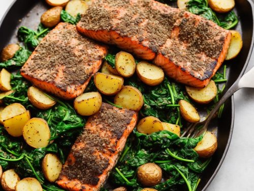 Spice-crusted Salmon with Sautéed Potatoes & Spinach