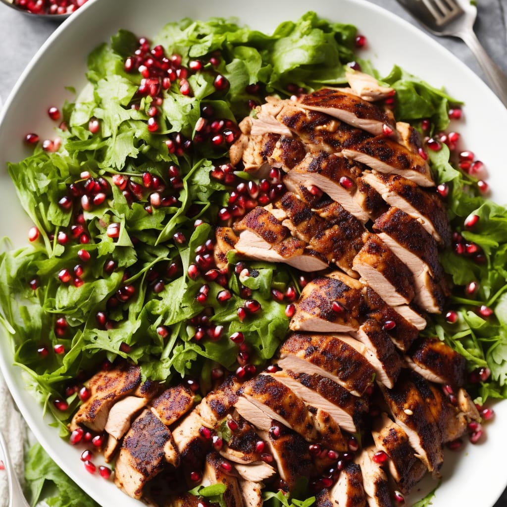 Spice-rubbed chicken with pomegranate salad