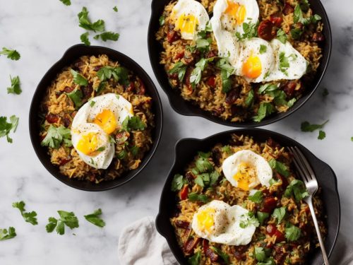 Spiced Aubergine Pilaf with Poached Eggs