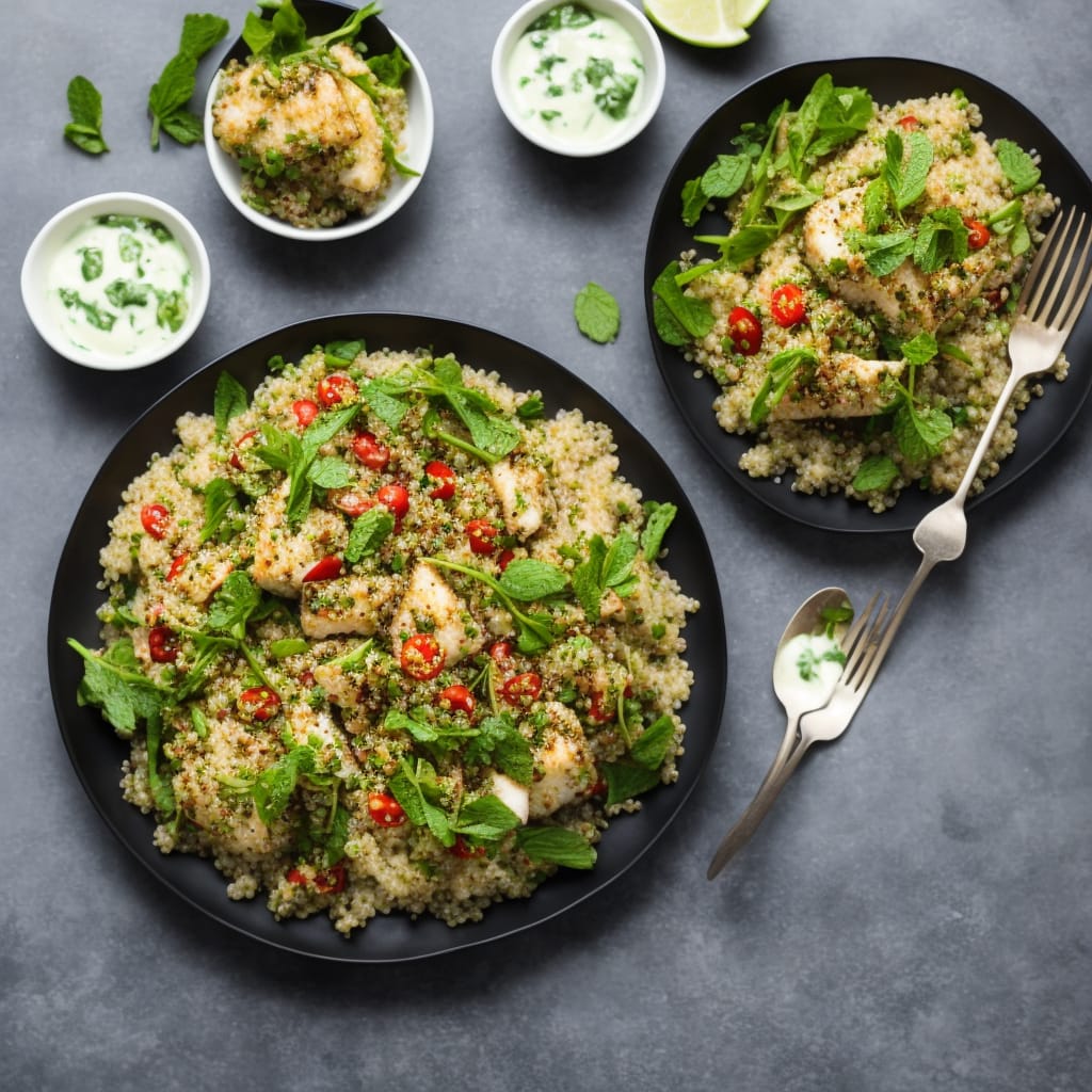 Spiced Cod with Quinoa Salad & Mint Chutney