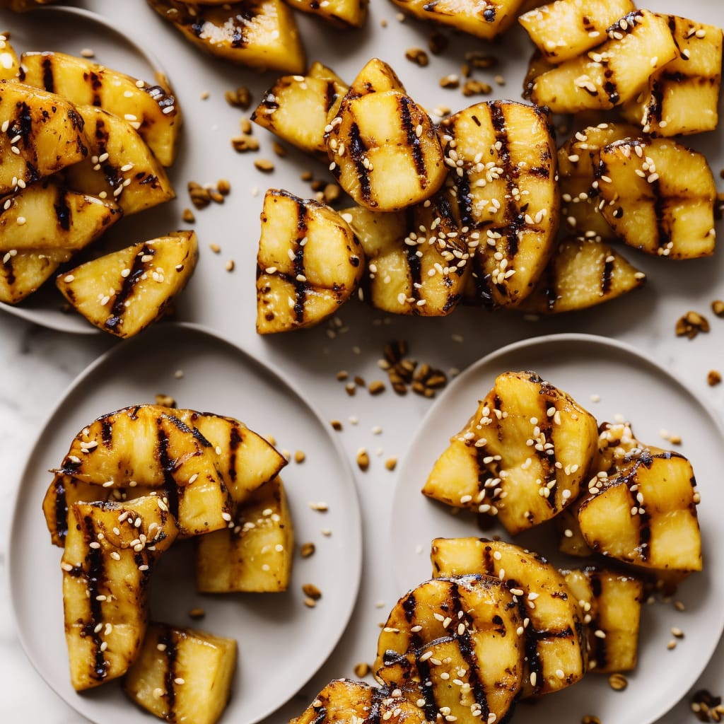 Spiced Grilled Pineapple with Maple Sesame Brittle
