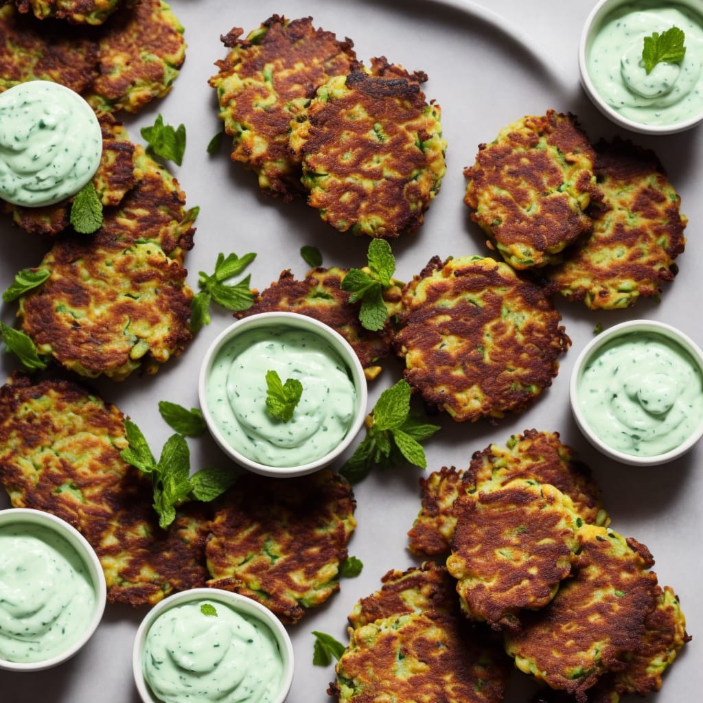 Spiced Pea & Courgette Fritters with Minty Yogurt Dip