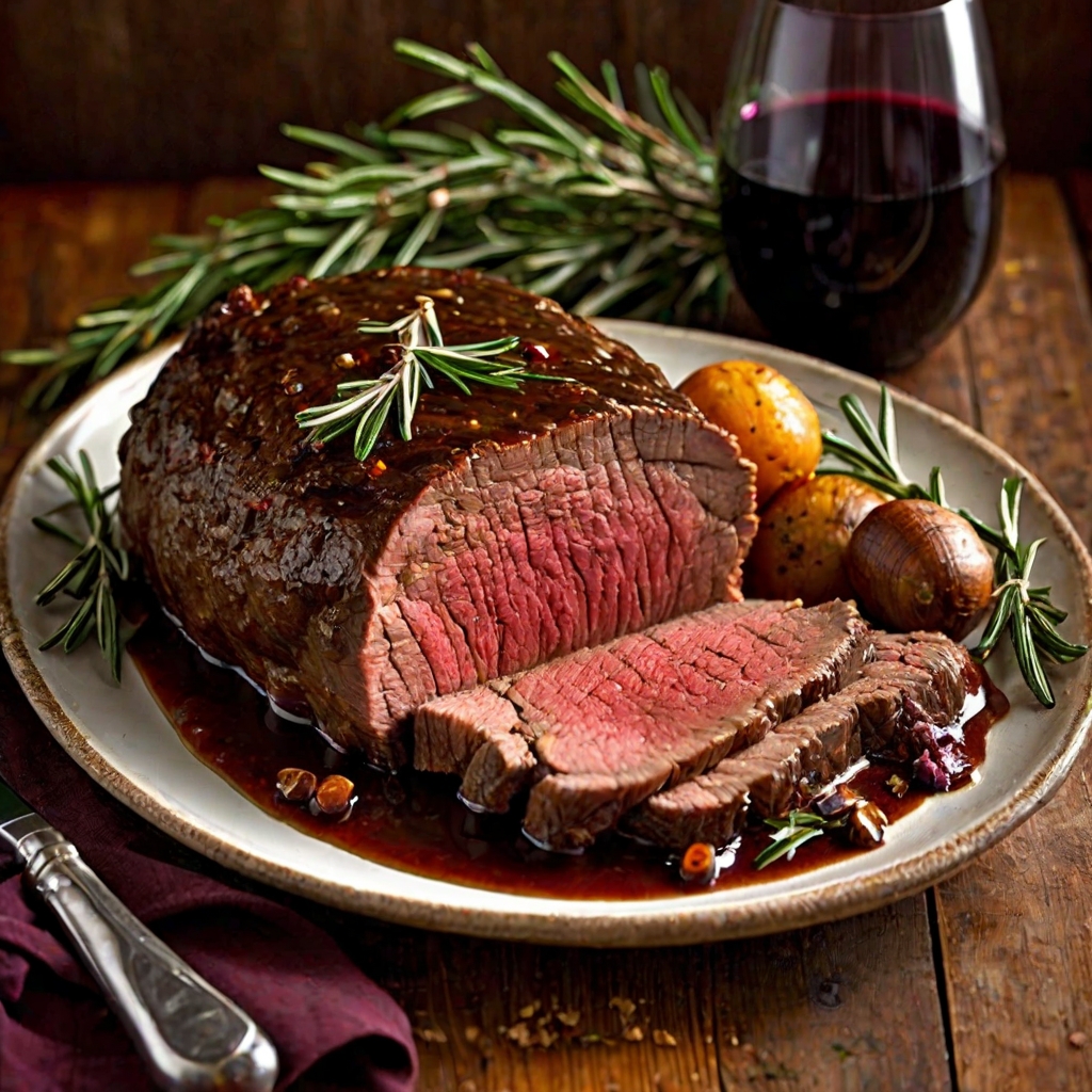 Spiced Roast Beef with Red Wine Gravy