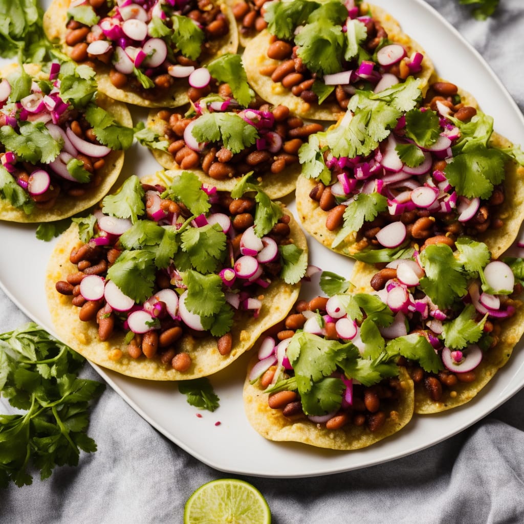 Spicy Bean Tostadas with Pickled Onions & Radish Salad