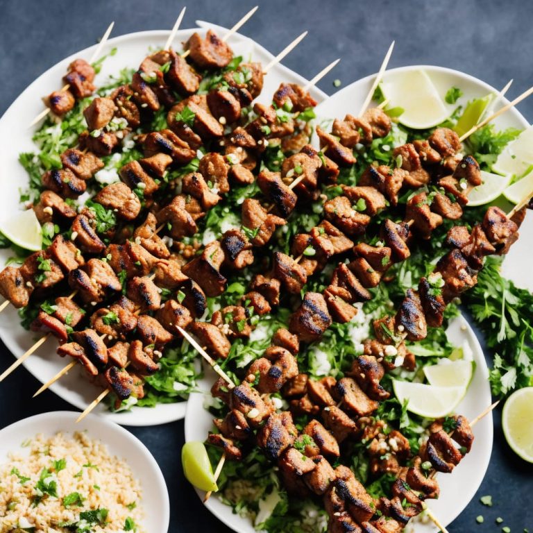 Spicy Lamb & Feta Skewers with Greek Brown Rice Salad Recipe