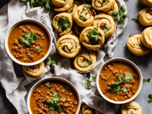 Spicy Lentil Soup with Curry Pinwheel Rolls