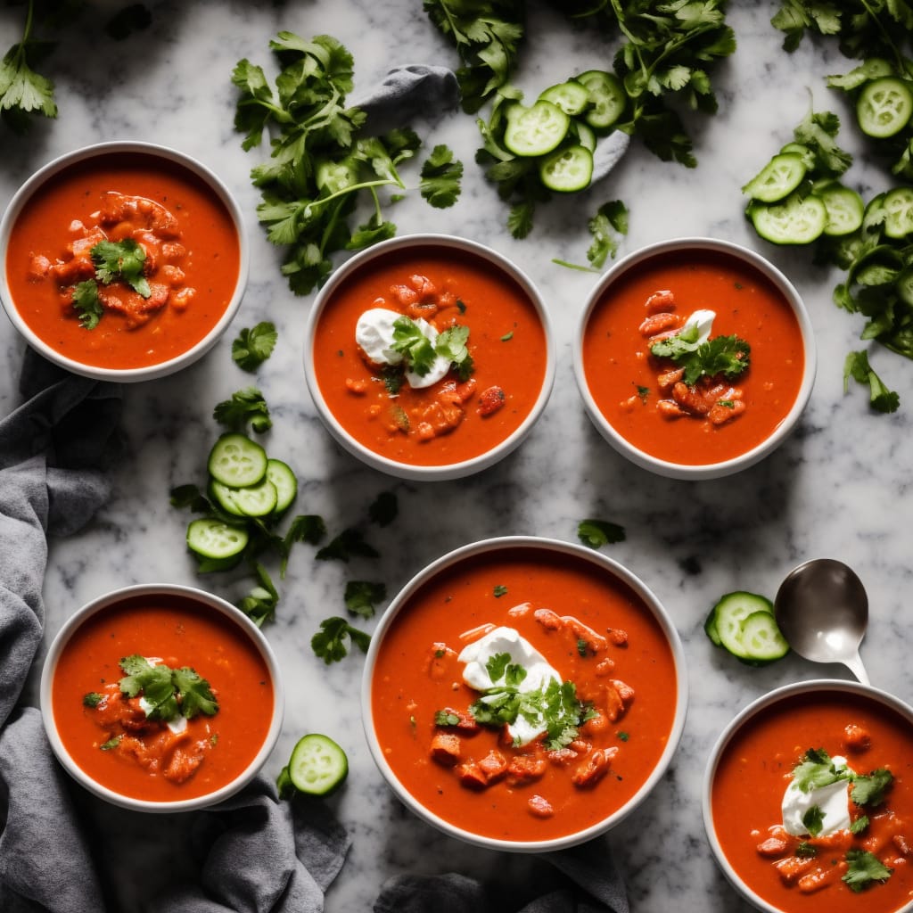 Spicy Pepper & Tomato Soup with Cucumber Yogurt