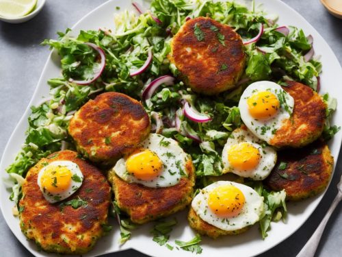 Spicy Smoked Fish Cakes with Herb Salad & Eggs