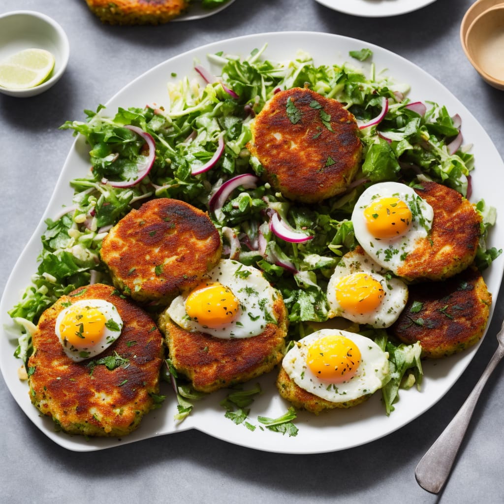 Spicy Smoked Fish Cakes with Herb Salad & Eggs Recipe | Recipes.net