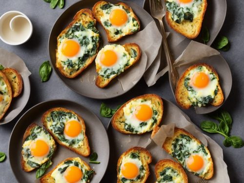 Spinach Baked Eggs with Parmesan & Tomato Toasts