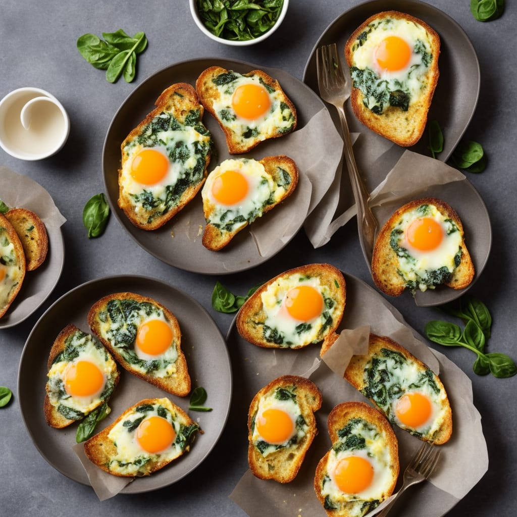 Spinach Baked Eggs with Parmesan & Tomato Toasts