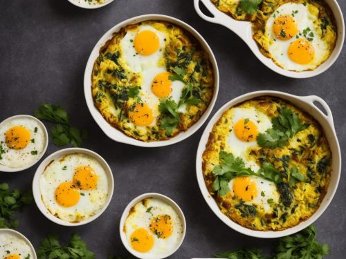 Spinach, Coconut & Turmeric Baked Eggs with Paratha