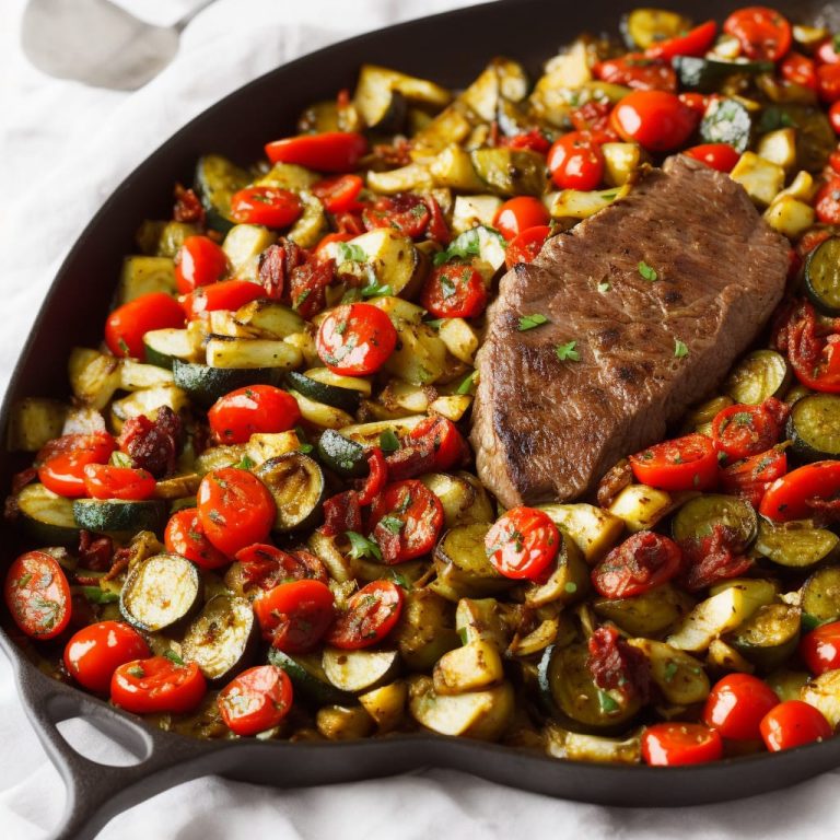 Steak & Roast Vegetables with Sundried Tomato Dressing Recipe
