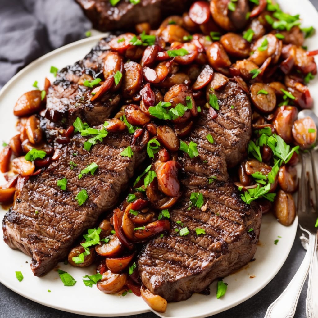 Steak & Sticky Red Wine Shallots Recipe