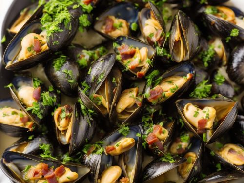 Steamed Mussels with Leeks, Thyme & Bacon