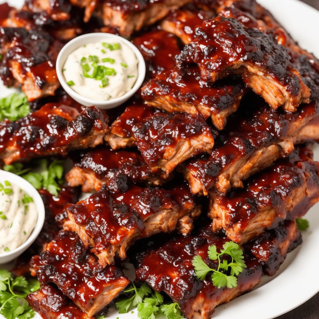 Stickiest Ever BBQ Ribs with Chive Dip
